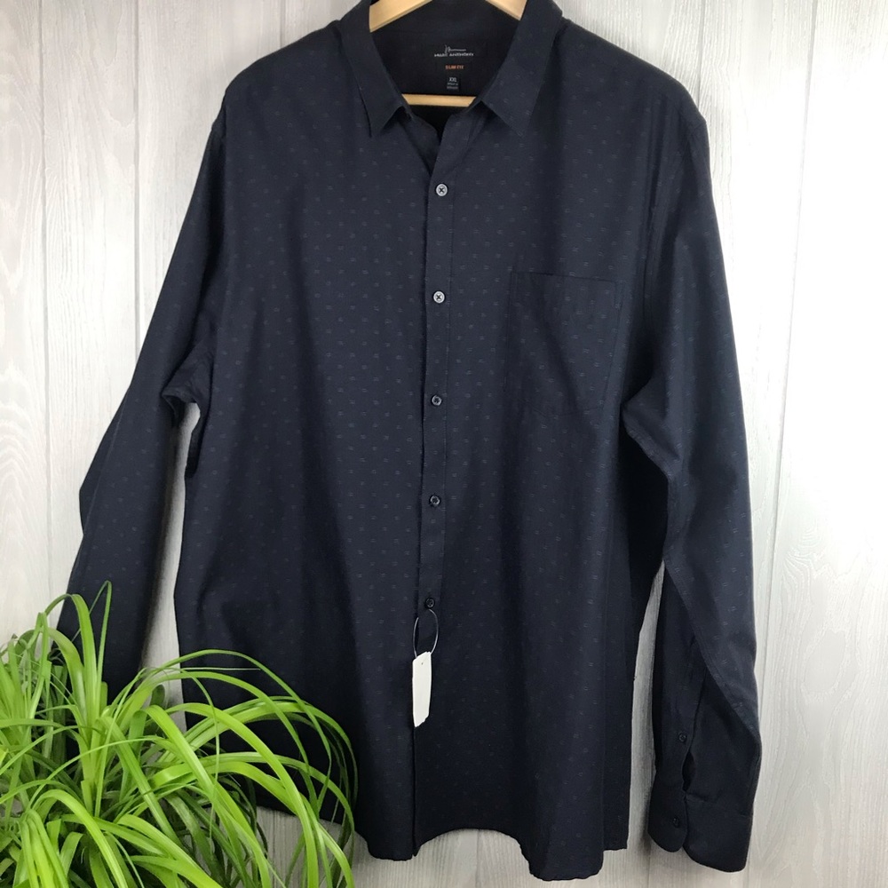 Marc Anthony slim fit blue long sleeve button down collared casual dress shirt